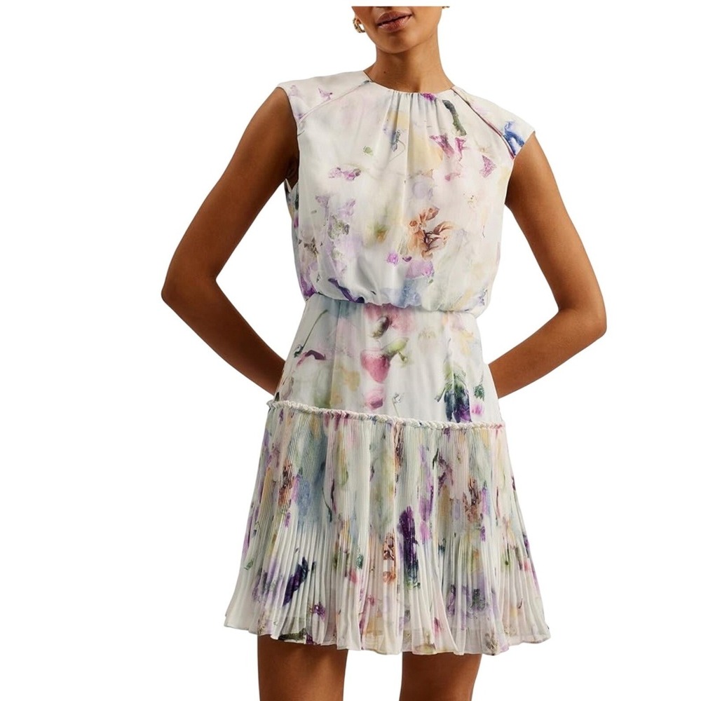 Ted Baker London Saintly Floral Pleated Mini Dress Sz 6 US 16-18 Wedding Guest‎